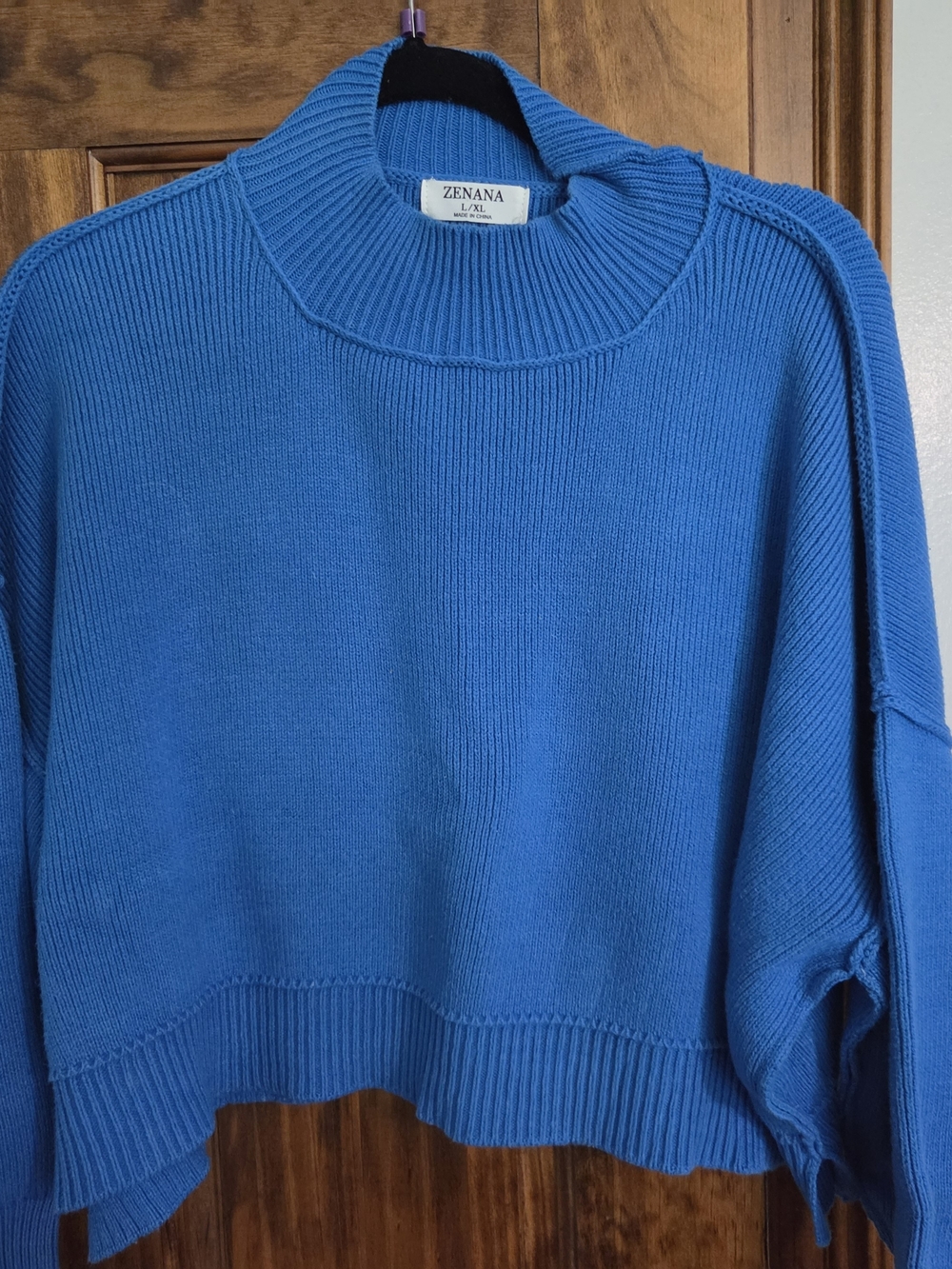 Zenana Outfitters Blue Ribbed Mock Neck Sweater